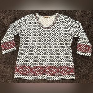 Choices Black Red White Embroidered Detail Top Sz. Large